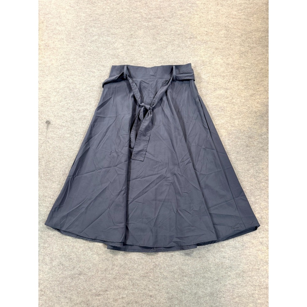 Womens A Line Midi Skirt Medium Dark Gray Tie Waist Flared Hem Back Zipper Party
